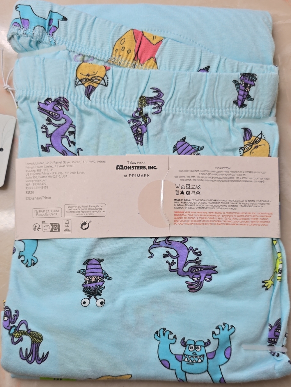 NWT Primark X Disney Monsters Inc. Pajama Set MED Blue - Picture 7 of 9